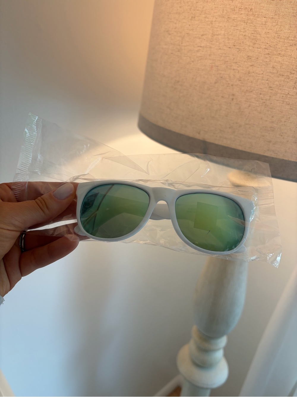 White Sunglasses with Green Mirrored Lenses